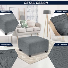 TOPHMDECOR Ottoman Cover Square,X-Large Thick and Stretchable Ottoman Slipcover for Square and Rectangle Ottomans,Furniture Protector and Foot Stool Cover for Living Room Decor,Dark Grey,X-Large