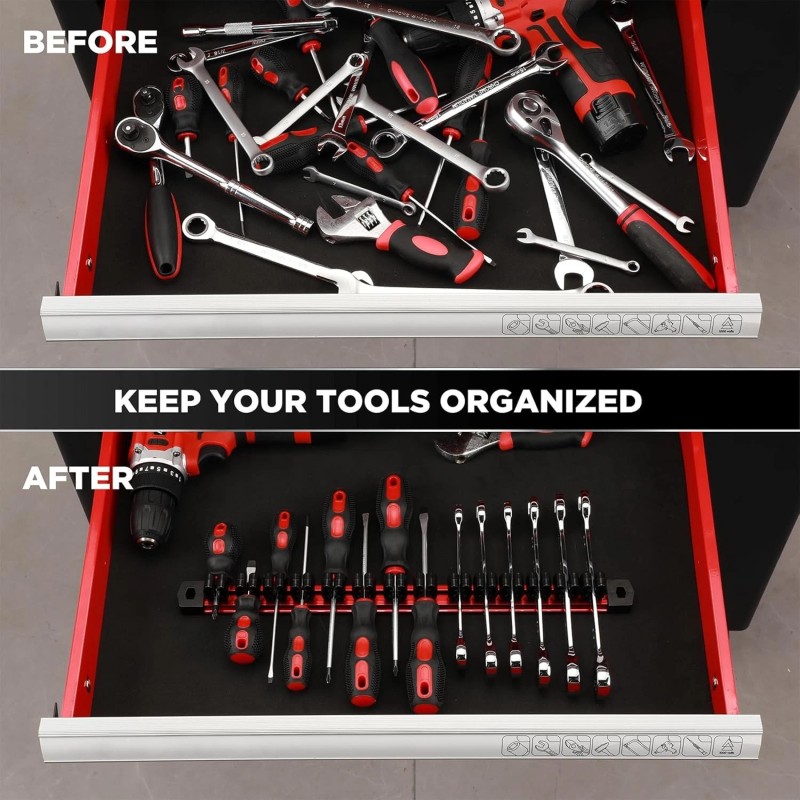 FOCUS AUTO TOOLS Magnetic Screwdriver Wrench Organizer Aluminum Rail Magnetic