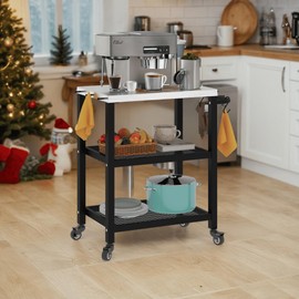 DWVO Kitchen Storage Cart with Stainless Steel Table, 3 -Tier Microwave Cart 24.4'' Rolling Utility Cart Microwave Stand on Wheels Easy to Move, for Small Spaces Kitchen, Living Room, Entrance Hall