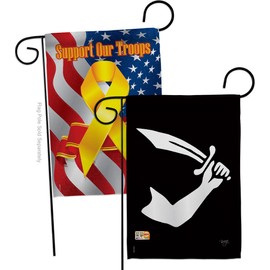 Thomas Tew Garden Flags Pack Coastal Pirate Ship Skull Treasure Map Carribean Jolly Blackbeard Jack Support Our Troops Small Decorative Gift Yard House Banner Made In USA 13 X 18.5