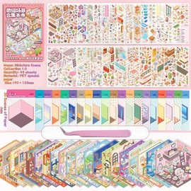 20 Sets DIY 3D Sticker Miniature Scene Sticker,DIY House Scene Stickers with Tweezers Make Your Own Warm Home Collection Book Stickers for Adults Girls Relief Stress,Party Birthday Favors Gift