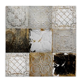 Stupell Industries Antique Ceiling Tile Collage Vintage Glam Abstract Patterns, Designed by Sophie 6 Canvas Wall Art, 24x24, Gold