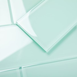 Lovdeco Light Green Glass Subway Tile, Glass for Bathroom Kitchen Shower Backsplash Wall, 4 x 12 Inches, 4 Sq.Ft