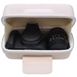 DR·AMIU Camera Case for Canon EOS Rebel T7, R100, R50, R5, R6 Mark II, R7, R8, 90D, 5D Mark IV, Sony, Nikon DSLR/SLR Mirrorless Cameras, 18-55mm Lens with Shoulder Strap, Beige Travel Camera Bag
