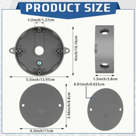 Juexica 4 Set 4'' Round Electrical Box with 4.3'' Blank Flat Plate Cover Weatherproof Hole Outdoor Outlet Junction Box for Ceiling Mount Lighting Systems Exterior (Classic,Gray)