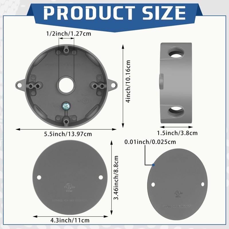 Juexica 4 Set 4'' Round Electrical Box with 4.3'' Blank
