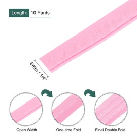MECCANIXITY 1/4 Inch Double Fold Bias Tape Polyester Continuous Bulk Bias Tape for Sewing,Seaming Quilting Hemming Binding Crafts (Pink 10 Yards)