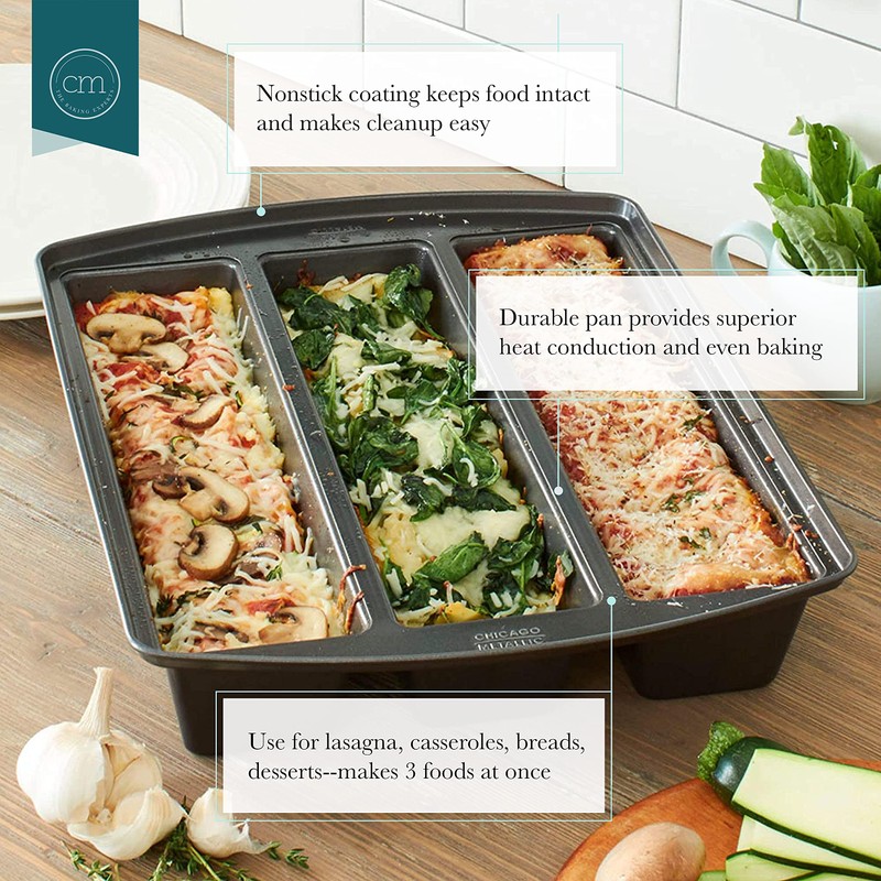 Chicago Metallic Professional Lasagna Trio Pan, Perfect for loaf breads,