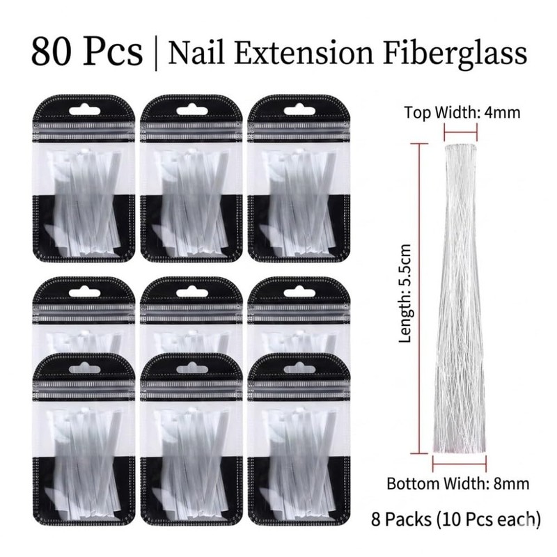 TSUOUKL Pack of 80 Fibreglass Nail Reinforcement, Silk Fibreglass Patches