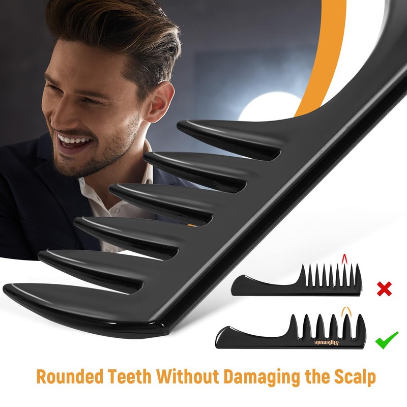 3Pcs Hair Styling Combs Set For Men - Black Barber