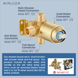 Airuida Round Shower Valve Trim Kit with Pull-up Switching Tub Spout Wall-Mounted Single Handle Bathtub Faucet with Male Thread Solid Brass Tub Shower Rough-in Mixer Valve Brushed Gold