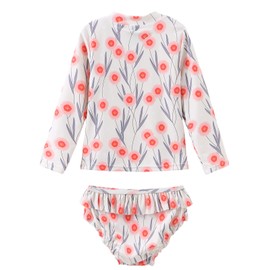 Little Girls Rash Guard Swimsuits Set for Girls Long Sleeve Bathing Suits with Bikini Bottom Two Piece Swim Set Rose Red Floral 5T