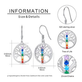 Chakra Earrings for Women 925 Sterling Silver Tree of Life Earrings Tree Life Dangle Drop Chakra Jewelry Gifts for Summer Earings