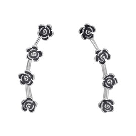Silverly Sterling Silver Rose Flower Climber Earrings for Women - Gothic Ear Climbers - Boho Intricate Floral Jewellery - Dainty Elegant Solid 925 Silver Ear Crawlers - Birthday Gift for Daughter