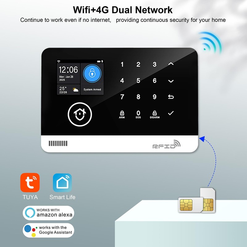 Home Security System, 4G/WiFi GSM SMS Wireless Home Alarm System
