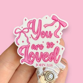 Glitter My Badge Valentine‚Äôs Day Pink bow coquette xoxo badge reel for nurse and hospital workers. Badge clip Badge pull - Retractable swivel clip with a 360 rotation. Great gift for coworker.:_You are so loved_Belt clip