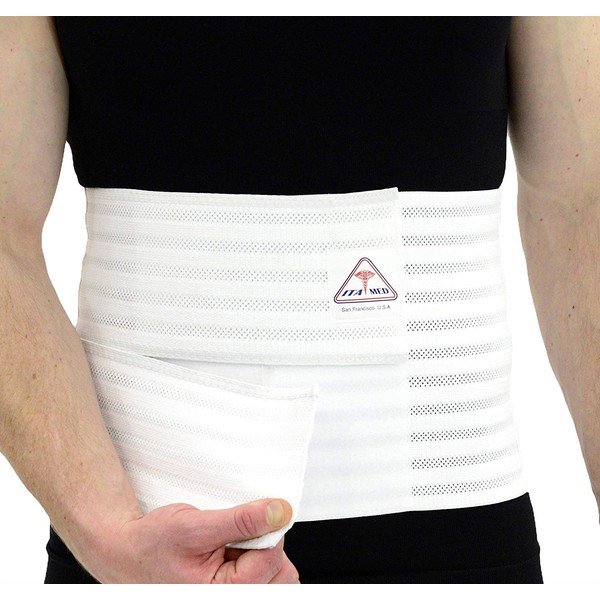 ITA-MED Men’s Breathable Elastic Postsurgical Recovery Abdominal and Back Support Wrap/Binder AB-412(M): X-Large(46"-55”) White