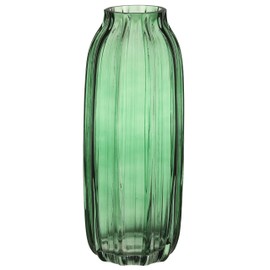 Green Glass Vase for Flowers Bud Tall Glass Vases,H-12.0" Simple Striped Design for Home Floor Decor,Farmhouse Decor, Centerpiece Coffee Table Decorations (Green 12.0IN)