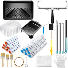 WILLBOND 35 Pcs Professional Paint Roller Kit Complete Solution with 18'' & Small Rollers, Steel Pole, Drop Cloth, and Full Accessories(9 Inch)