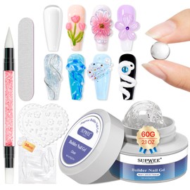 SUPWEE Solid Builder Gel 60G Clear Nail Builder Gel Large Capacity Hard Gel for Nails Non-Sticky 3D Sculpting Gel for Nail Carving Strengthen Modeling Nail Art DIY at Home