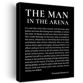 Inspirational Canvas Wall Art Motivational the Man in the Arena Quote Canvas Print Positive Speech Quotes Canvas Painting Office Home Wall Decor Framed Gift 12x15 Inches (Black)