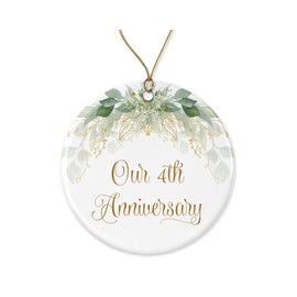 HTDesigns 4th Christmas Ornament - Wedding Gift for Couple - Parents 4 Years Anniversary Ornament Printed on Both Sides