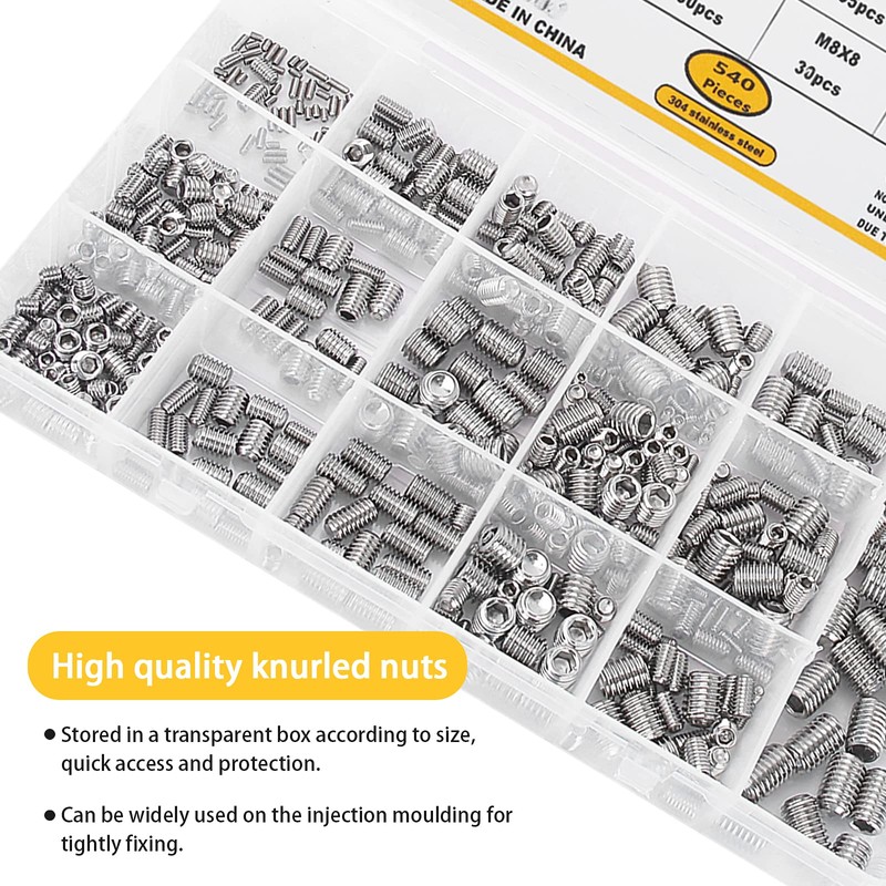 JatilEr 540Pcs Grub Screws Set, Metric Hex Grub Screw Mixed