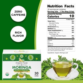 Organic Veda Moringa Tea (2.5g Pyramid Bags)- The Real Green Native Moringa Oleifera Leaf, Premium Harvest, Gentle Dried Leaves with Vitamins, Antioxidants - Caffeine Free, Herbal Tea Bags 30 ct