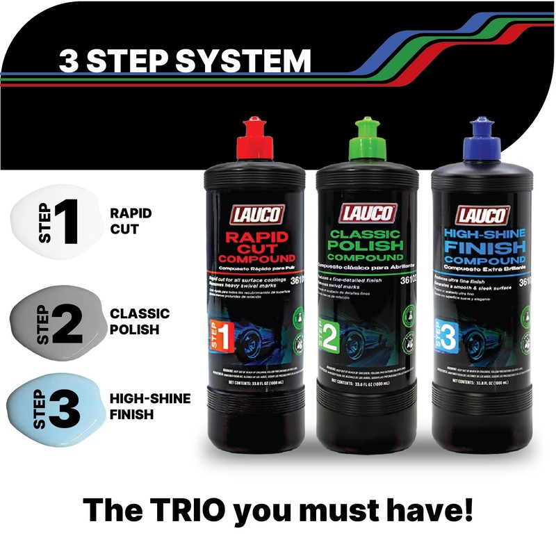 LAUCO Step 1 Rapid-Cut Automotive Polishing Compound, Heavy-Cut Formula for