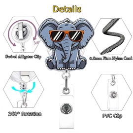Glitter ID Badge Reel Badge Holders ZWENJIE Cool Elephant Retractable Credit Card Holder with 360°Claw Clip for ID Card Holder Key Cute Holders Reel Holiday and New Season Decorations