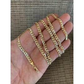 Italiano Silver, Inc. Mens Diamond Cut 5mm Cuban Chain 14k Gold Plated Solid 925 Silver Two Tone ITALY - 28"