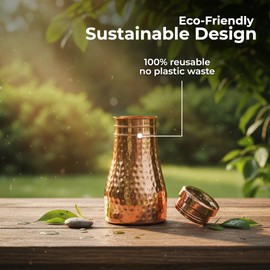 Cleo Luxe Copper Bedside Carafe for Ayurvedic Benefits with Lid, 1L - Water Pitcher for Sports and Yoga