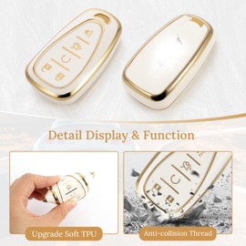 Coverforkey for Chevy Key Fob Cover with Upgraded Anti loss Durable Metal Keychain, Fashionable Soft Case for Camaro Equinox Malibu Trax Volt Traverse Blazer (5 Buttons) (Gold, B1)