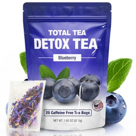 Total Tea SIimming Detox Tea Caffeine Free - 25 Day Detox - Herbal Tea with Chamomile, Hibiscus Tea & Ginger Root for Colon Cleanse – Natural Bluebberry Herbal Tea