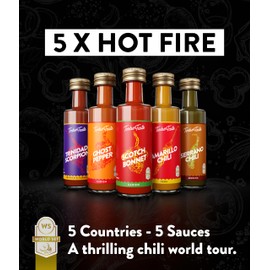 TIMBER TASTE® World Hot Sauce Gift Set [5x1.35 oz] Hot Sauce Variety Pack - Spicy Condiment Set for Heat Lovers in Mini Bottles - Gourmet Spicy Food Gifts for Women & Men - Birthday Gifts for Men