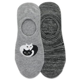 HOTSOX Women's Yin Yang Cat Liner Sock 2 pair per pack, Gray Heather, Women's shoe size 4-10, Yin Yang Cat (Gray Heather), 4-10