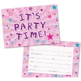 Absolutely Yours Party Invitations Pack of 36. Pink Starburst themed invitation with matching envelopes. 120 x 172mm. Party Invites, Birthday Party Invitations. Suitable for all ages. Printed in UK.