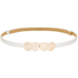 Buywis Skinny Belts for Women Thin Waist Belt Ladies PU Leather Belt with Gold Buckle for Dresses 100cm White Fit Waist 24"-37"