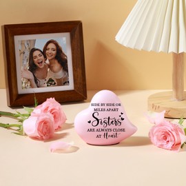 Sister Gifts from Sister - "sister miles apart but close at heart", Ceramic Pink Heart Sign for Desk Decor, Sister Gifts for Birthday Christmas Mothers Day Graduation Thanksgiving Gifts for Sister