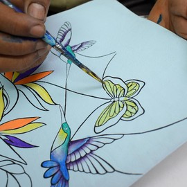 Anuschka Women's Original Hand Leather Small Crossbody-Bird Glass Painting Blue