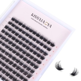 KISSXIAOYA Cluster Eyelash Extensions, Pack of 144 D Curl 9 mm Length Wide-Stem Eyelashes, DIY Individual Eyelash Extensions at Home, Natural & Soft False Eyelashes (9 mm, 144 Pieces D Curl)