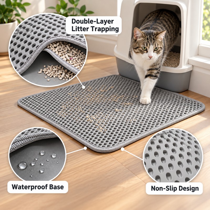 Double-Layer Cat Litter Mat for Indoor Cats – Waterproof Non-Slip