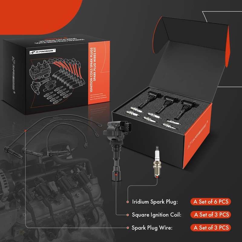 A-Premium 3 Ignition Coils with 3 Wire and 6 Iridium