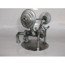 Handmade Bench Press Weight Lifter,  Metal Bolt Figurine, Miniature Athlete, body builder