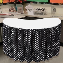 Oudain 14 ft Black and White Polka Dots Table Skirt Cloths for Teacher Desk Boho Wrinkle Polka Dots Table Cover Skirt for Kindergarten Classroom Kidney Shaped Desk Back to School Supplies