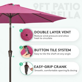 JEAREY 9FT Outdoor Patio Umbrella Outdoor Table Umbrella with Push Button Tilt and Crank, Market Umbrella 8 Sturdy Ribs UV Protection Waterproof for Garden, Deck, Backyard, Pool (Rose Pink)