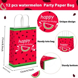 gisgfim 12 Pieces Watermelon Theme Party Bags - Summer Birthday Party Goody Treat Paper Bags - Fruit Theme For Kids Boys Teens Adults