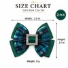 Green Plaid Hair Bows 2Pcs Christmas Rhinestone Square Clip