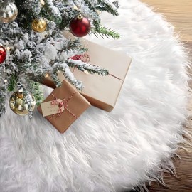 90 cm Christmas Tree Skirts, Faux Fur Large Plush White Round Base Mat, Mat Skirts for Xmas Party and New Year Party