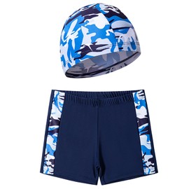 Swimming Trunks and Swimming Cap for Kids Set, Swimming Trunks Boys, Swimming Trunks Set for Boys, Cartoon Pattern Shorts and Swimming Cap, for Boys 5-8 Years
